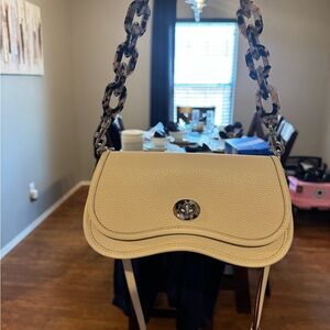 Coach Wavy Dinky Pebbled Leather Shoulder Bag with Tortoiseshell Chain